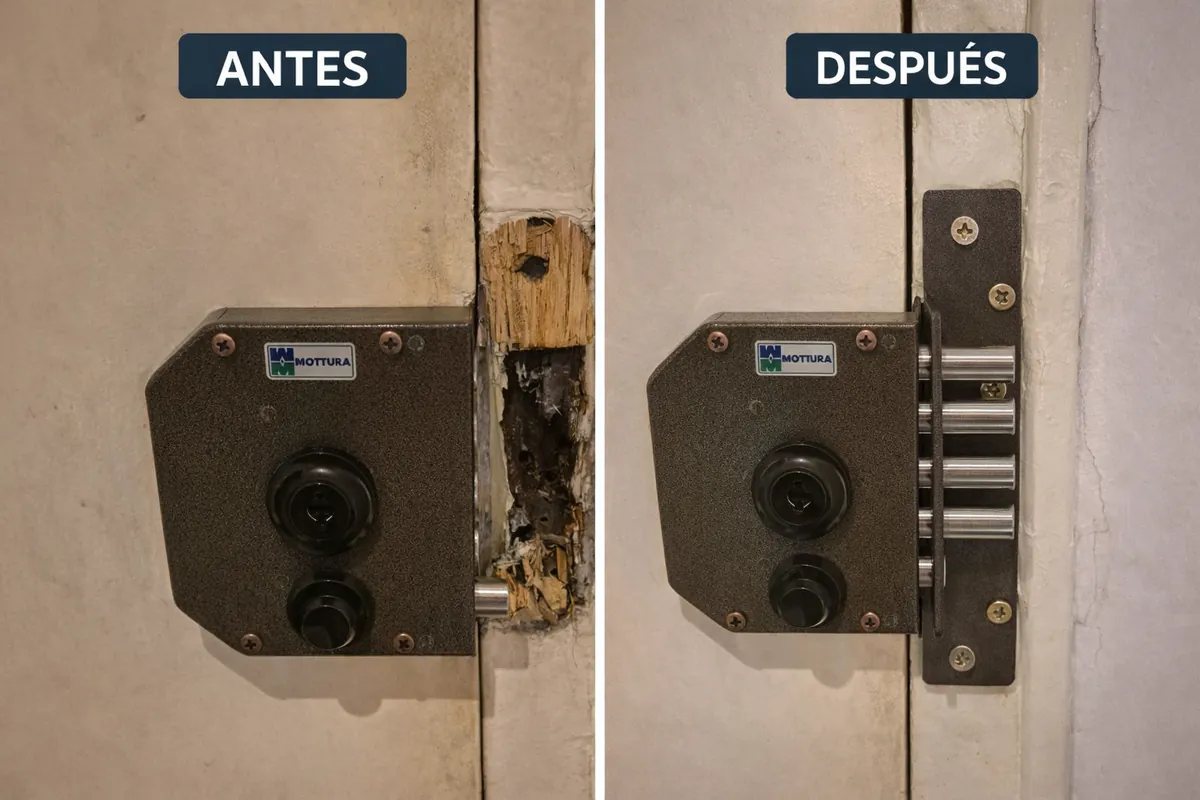 Comparativa antes y después de reparar el cierre de una puerta